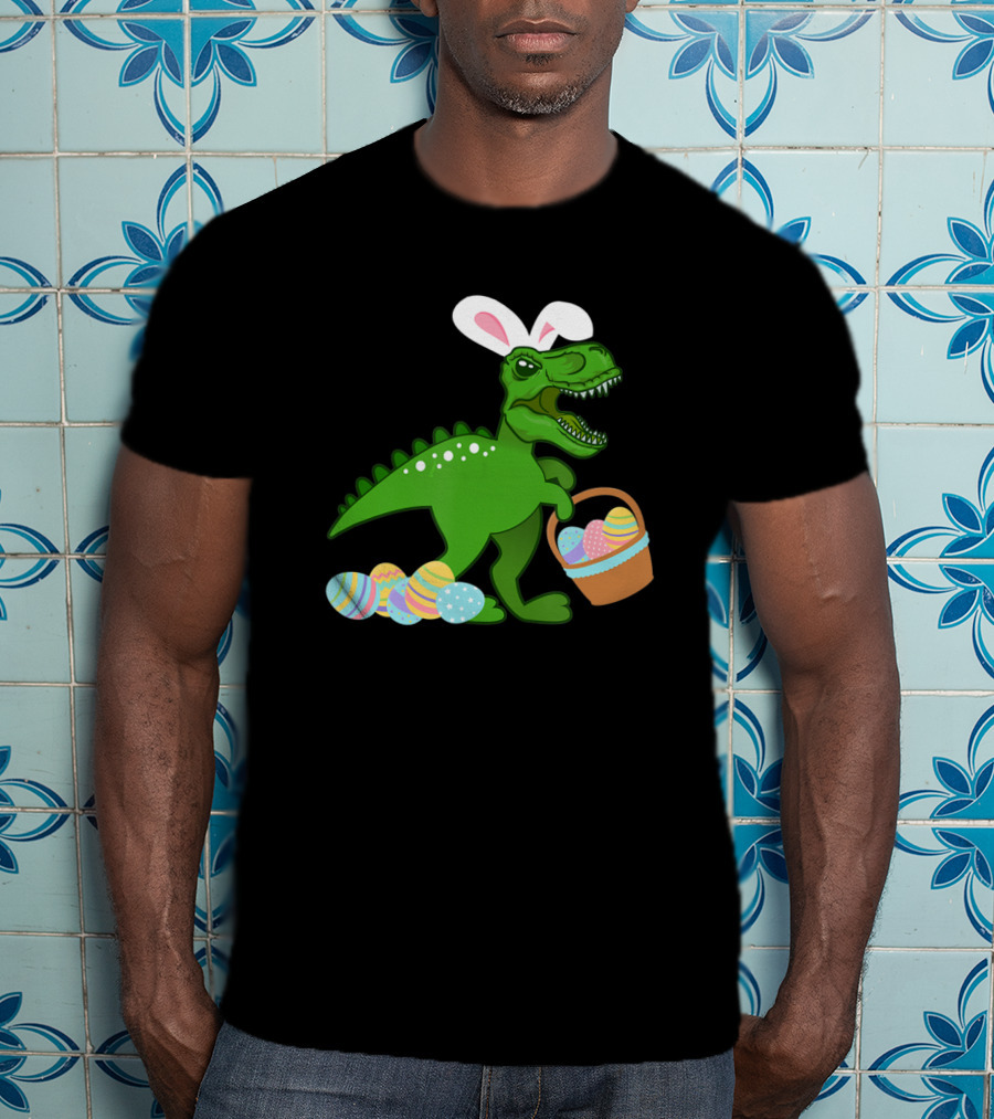 Easter Bunny Dinosaur T-Rex Egg Hunt With Basket And Eggs T-Shirt
