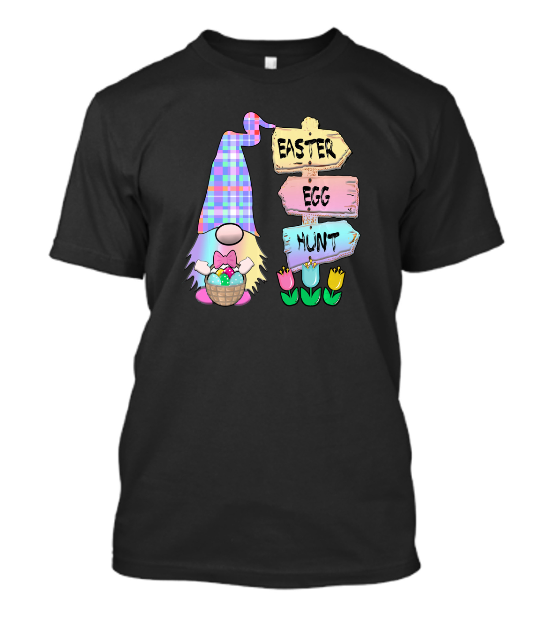 Easter Egg Hunt Gnome Pastel Spring Gingham T-Shirt