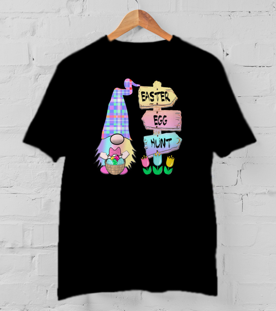 Easter Egg Hunt Gnome Pastel Spring Gingham T-Shirt