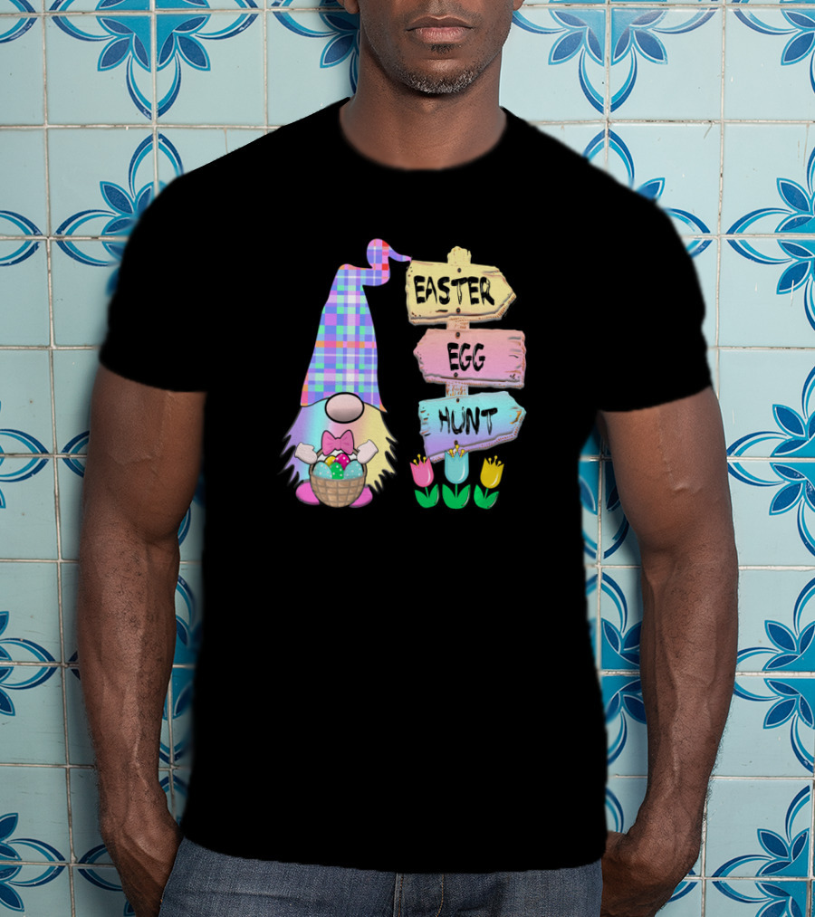 Easter Egg Hunt Gnome Pastel Spring Gingham T-Shirt