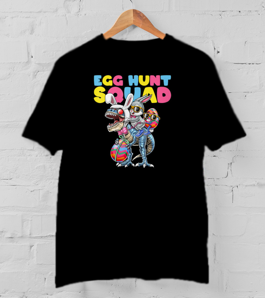 Egg Hunt Squad Easter Bunny Dinosaur With Rabbit Ears And Sunglasses T-Shirt