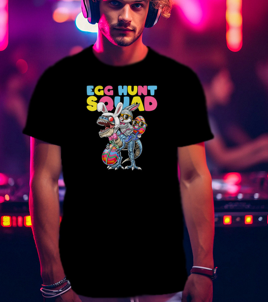 Egg Hunt Squad Easter Bunny Dinosaur With Rabbit Ears And Sunglasses T-Shirt