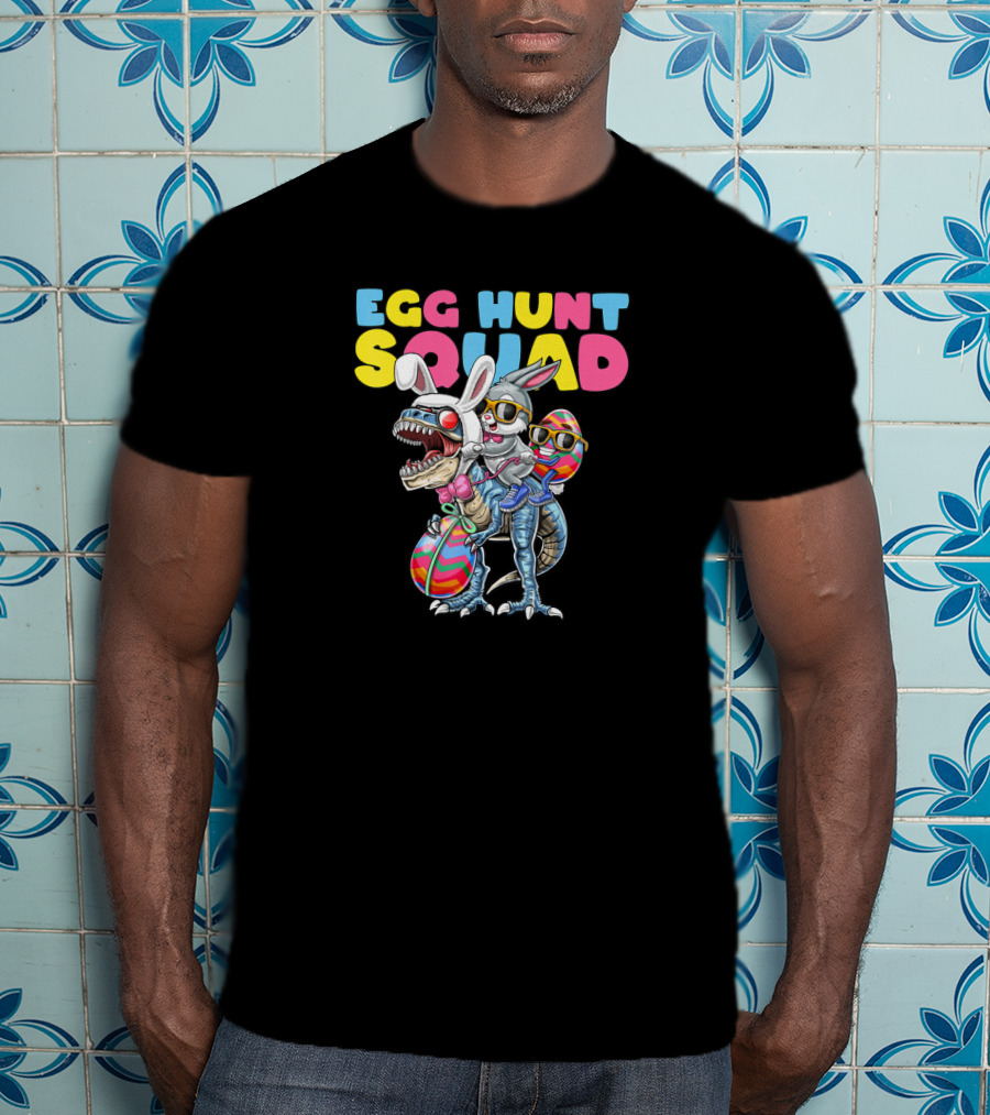 Egg Hunt Squad Easter Bunny Dinosaur With Rabbit Ears And Sunglasses T-Shirt