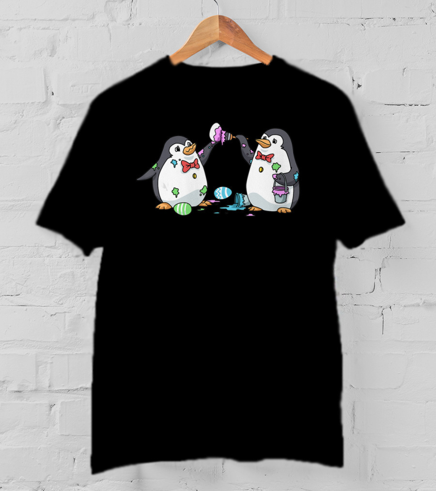 Happy Easter Penguin Egg Hunt With Bow Tie Penguins And Colorful Eggs T-Shirt