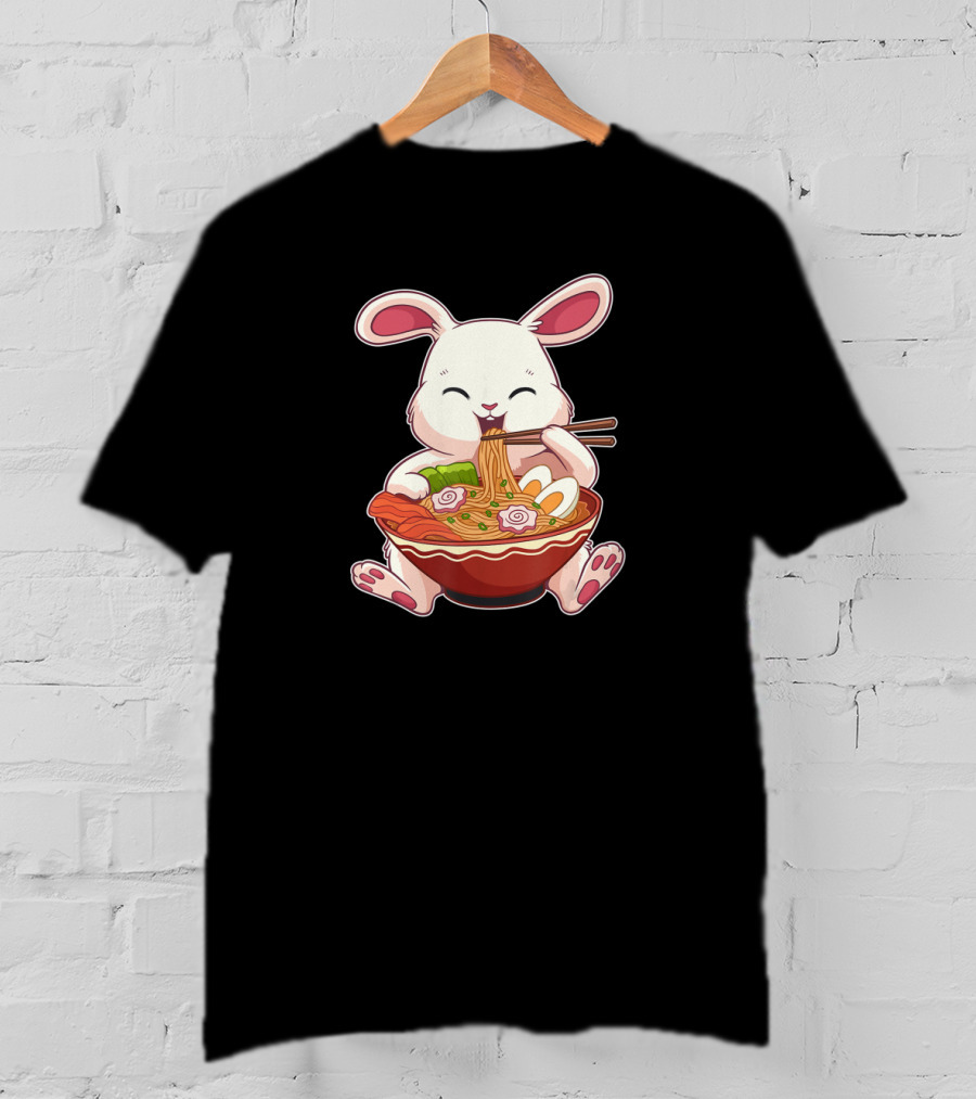 Kawaii Japanese Easter Bunny Eating Ramen Noodles With Egg T-Shirt