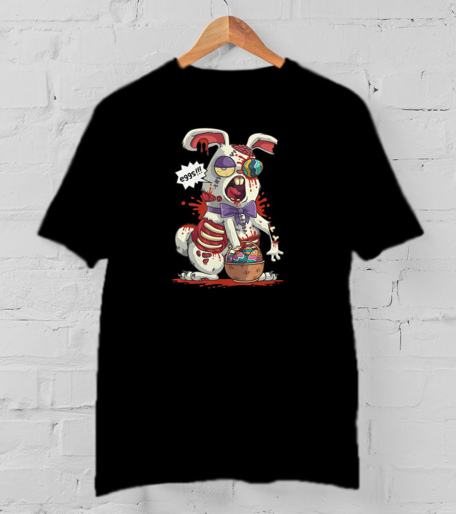 Kawaii Zombie Easter Bunny With Eggs Basket And Purple Bow In Colorful Easter Egg Hunt T-Shirt