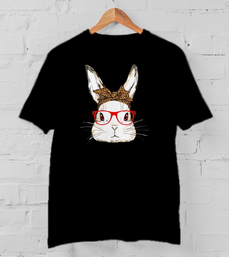 Bunny Mom Leopard Bandana Sunglasses Easter Day Animal T-Shirt