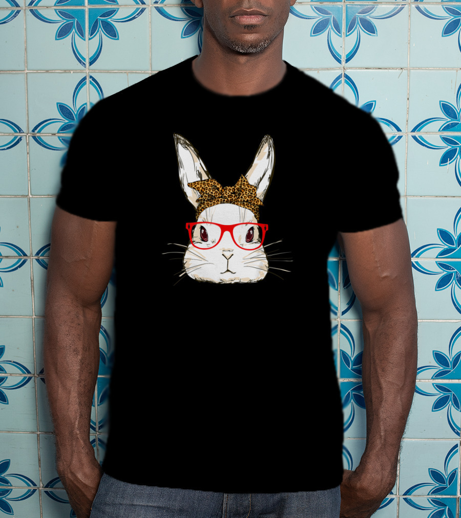 Bunny Mom Leopard Bandana Sunglasses Easter Day Animal T-Shirt