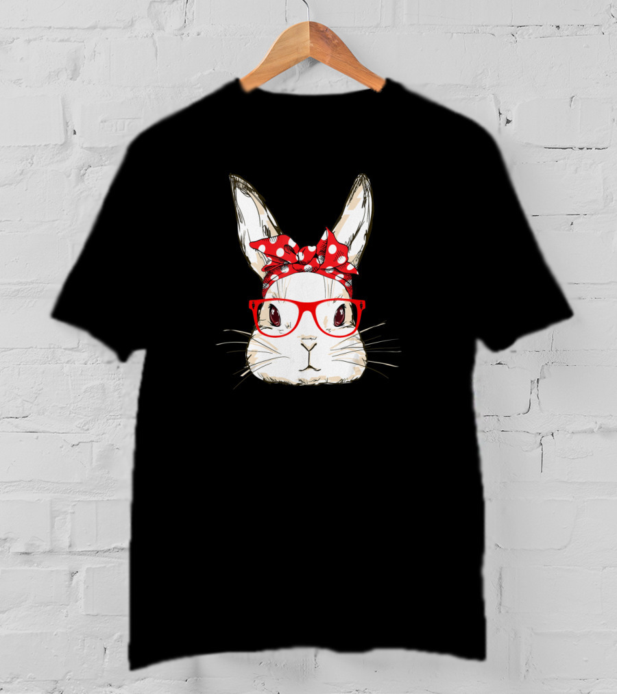 Bunny Mommy Wear Bandana Sunglasses Easter Day Rabbit With Polka Dot T-Shirt