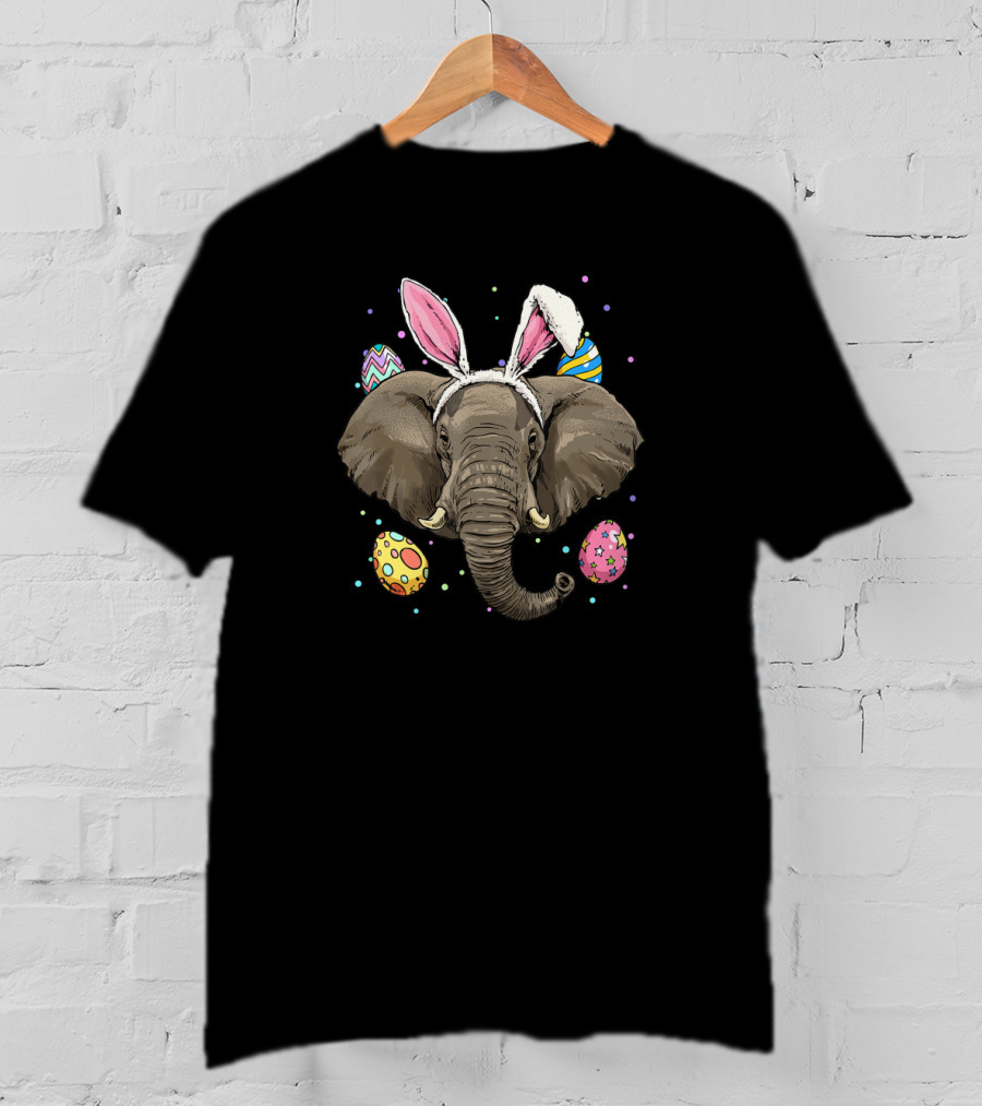 Easter Bunny Ears Elephant Surrounded By Colorful Easter Eggs T-Shirt