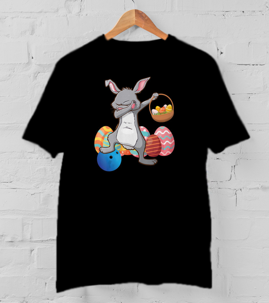 Rabbit Dabbing With Basket Of Easter Eggs And Bowling Ball T-Shirt