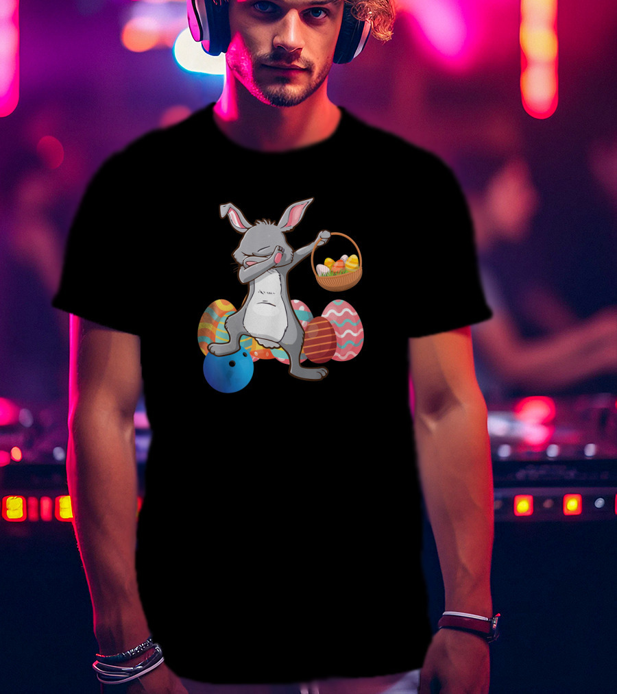 Rabbit Dabbing With Basket Of Easter Eggs And Bowling Ball T-Shirt