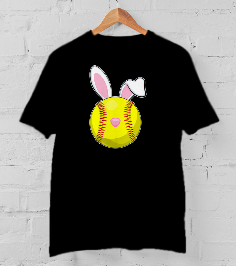 Softball Easter Bunny Rabbit Ears Sports Ball T-Shirt