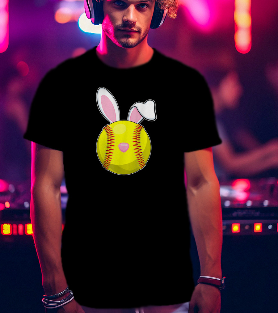 Softball Easter Bunny Rabbit Ears Sports Ball T-Shirt