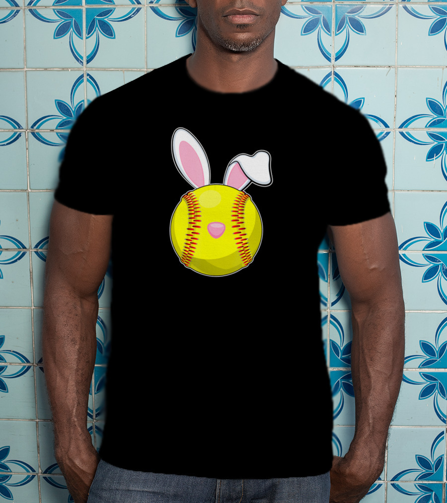 Softball Easter Bunny Rabbit Ears Sports Ball T-Shirt