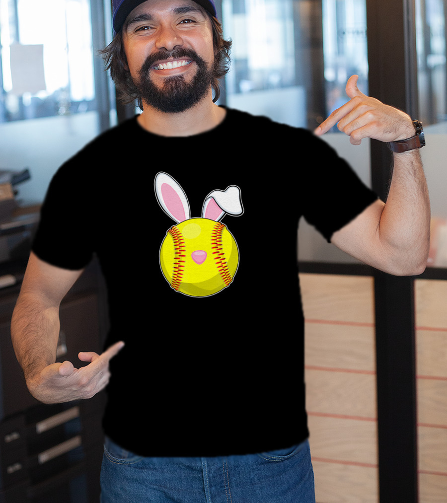 Softball Easter Bunny Rabbit Ears Sports Ball T-Shirt