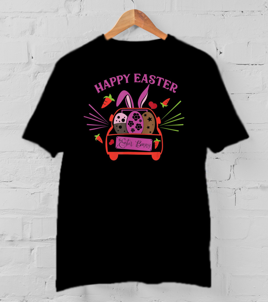 Happy Easter Bunny Truck With Easter Eggs And Carrots T-Shirt