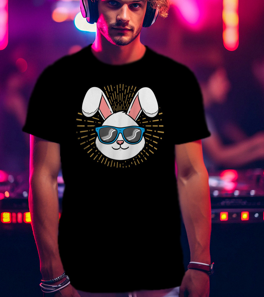 Cute Rabbit Easter Bunny With Blue Sunglasses And Ears T-Shirt