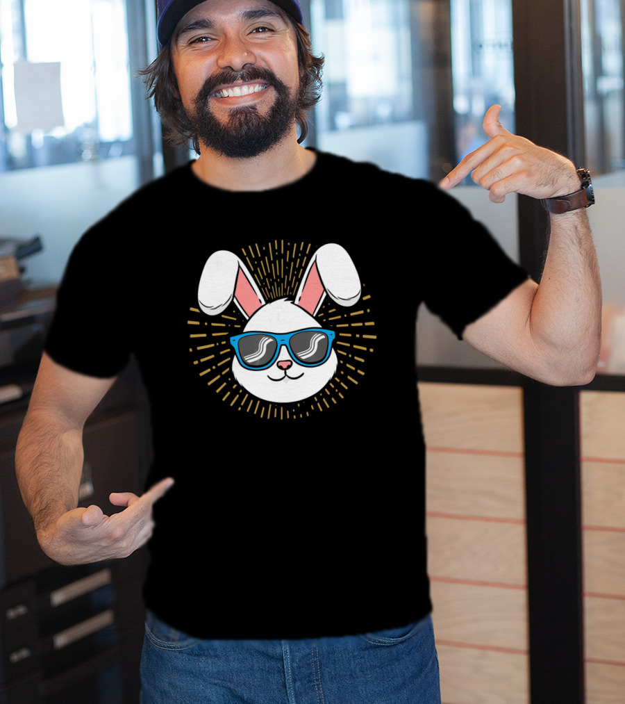 Cute Rabbit Easter Bunny With Blue Sunglasses And Ears T-Shirt