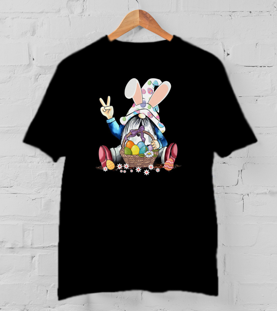 Gnome Easter Hippie Peace Sign Egg Basket Rabbit Hat T-Shirt