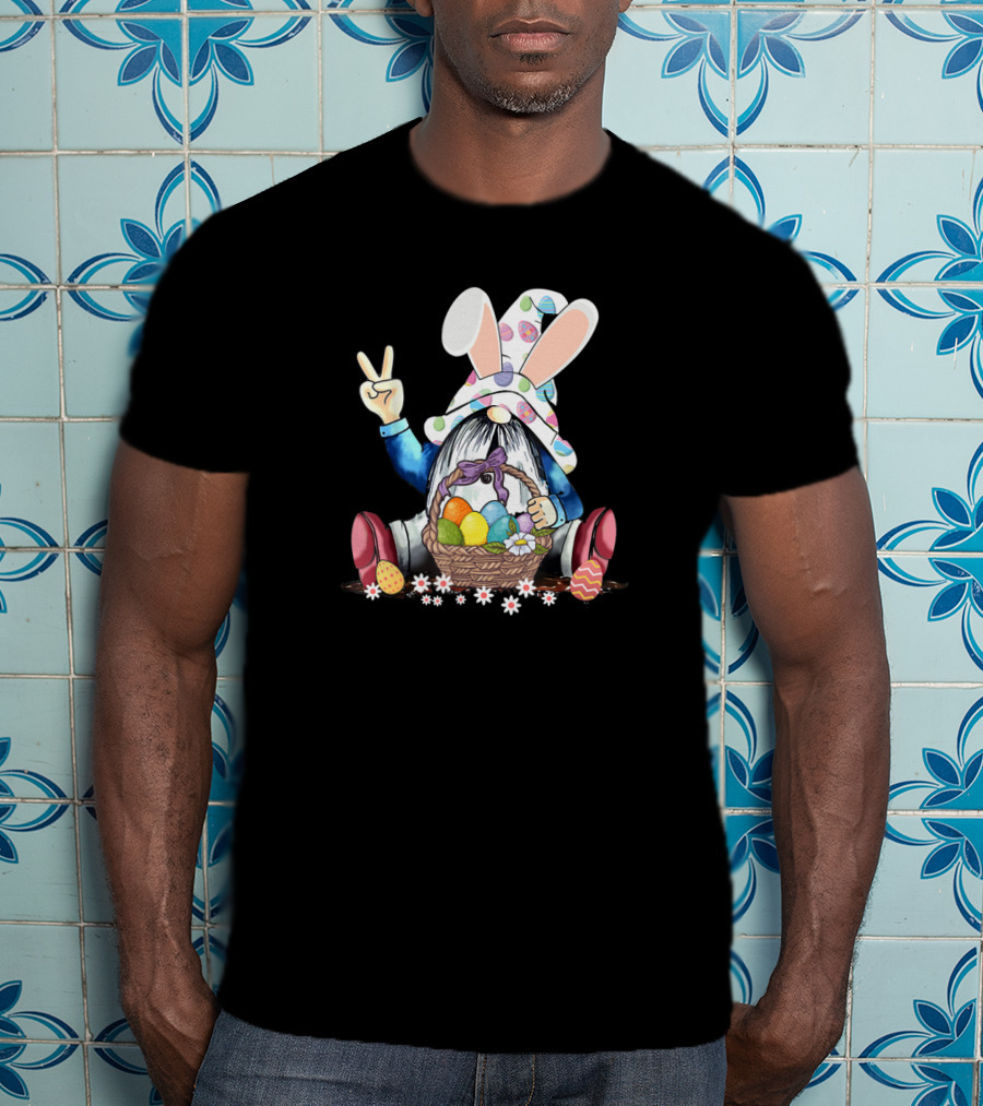 Gnome Easter Hippie Peace Sign Egg Basket Rabbit Hat T-Shirt