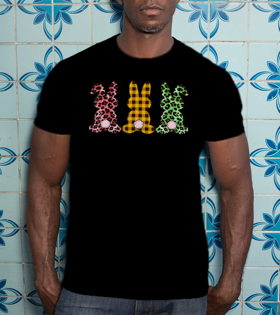 Bunny Rabbit Leopard And Buffalo Plaid Easter T-Shirt