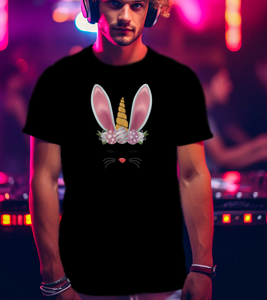 Cute Floral Unicorn Bunny Ears Easter Day Girls T-Shirt