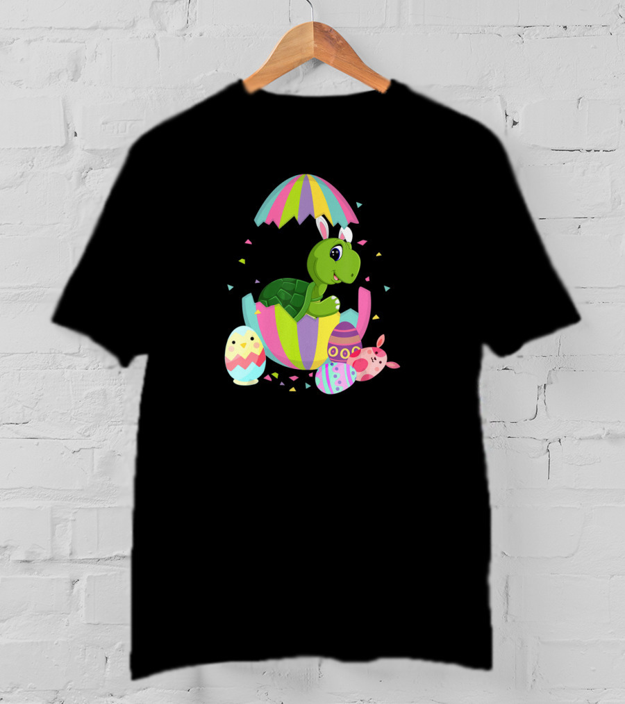 Turtle In Easter Egg With Bunny Ears And Colorful Easter Eggs T-Shirt