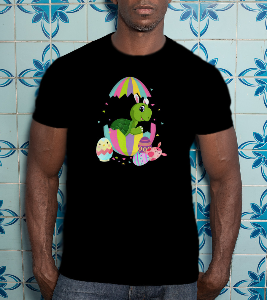 Turtle In Easter Egg With Bunny Ears And Colorful Easter Eggs T-Shirt
