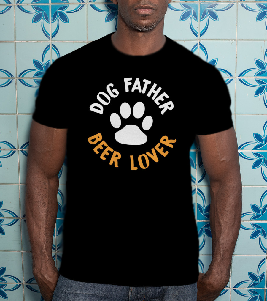 Dog Father Beer Lover Paw Print Mens Dog Dad T-Shirt