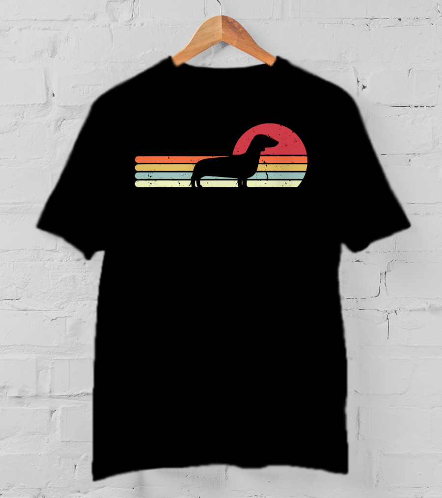 Dachshund Retro Sunset Style Vintage Stripes T-Shirt