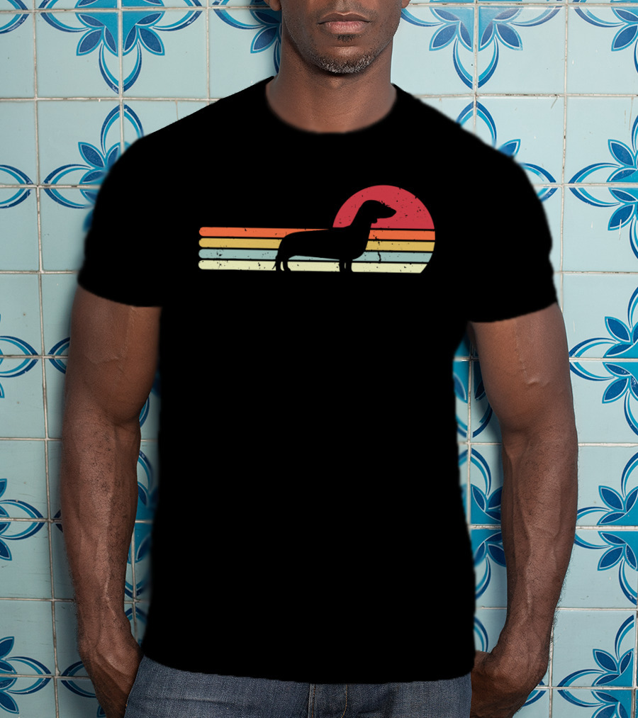 Dachshund Retro Sunset Style Vintage Stripes T-Shirt