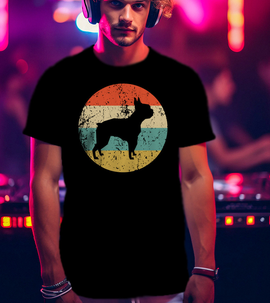 Boston Terrier Retro Vintage Dog Silhouette Sunset T-Shirt