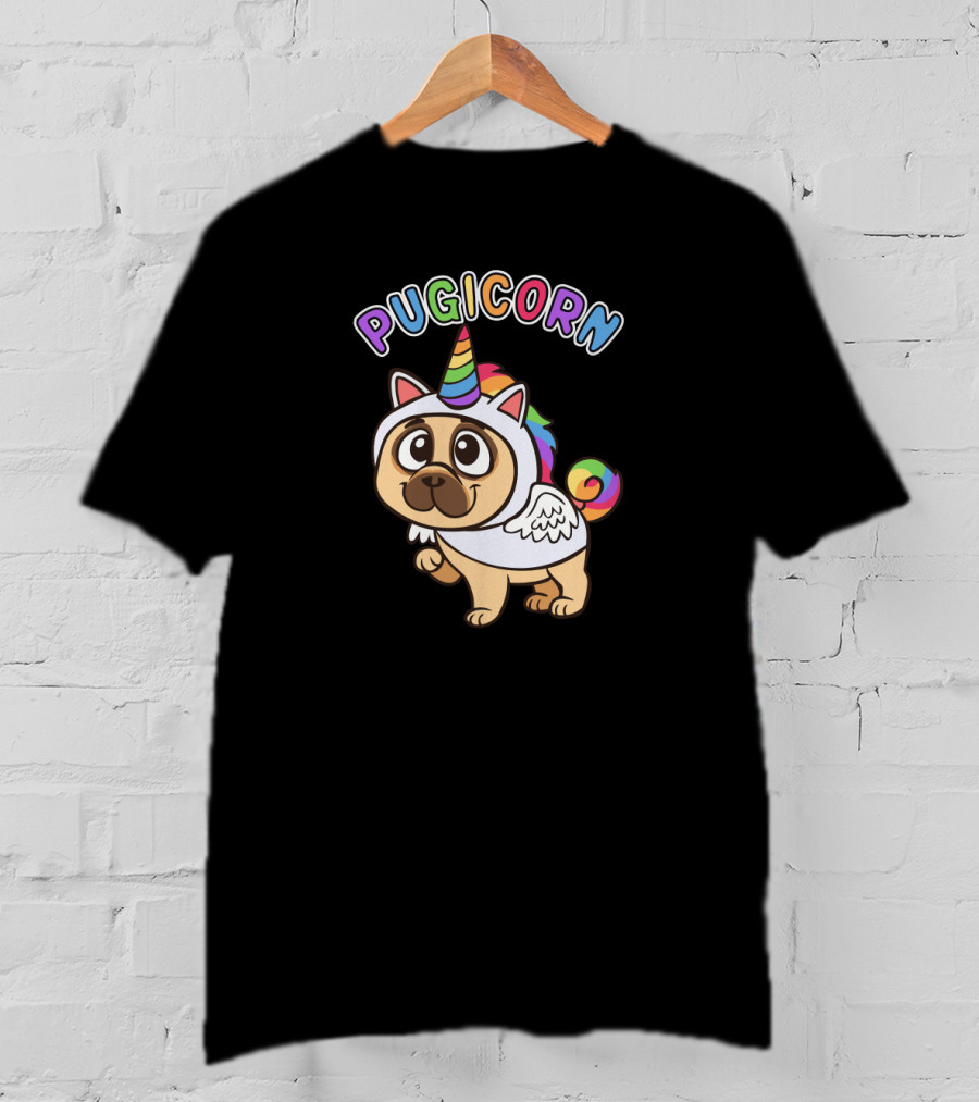 Pugicorn Majestic Unicorn Rainbow Pug Dog T-Shirt