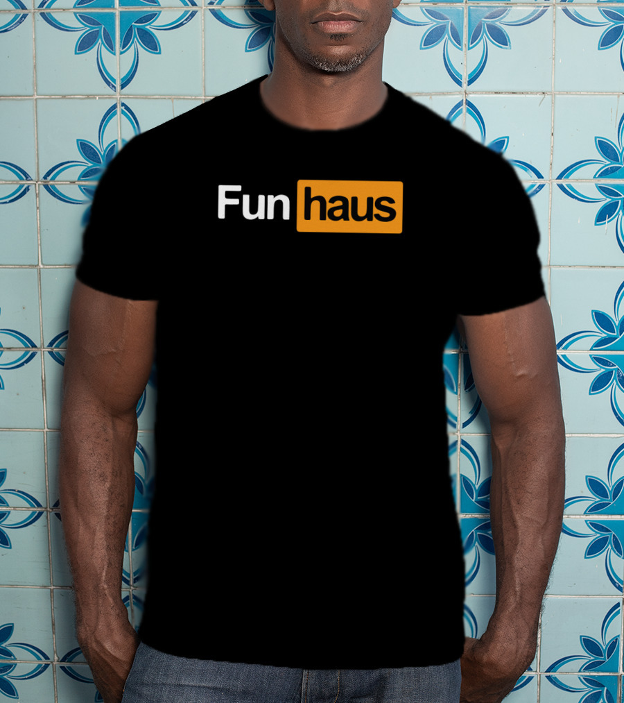 Funhaus White And Orange Text T-Shirt