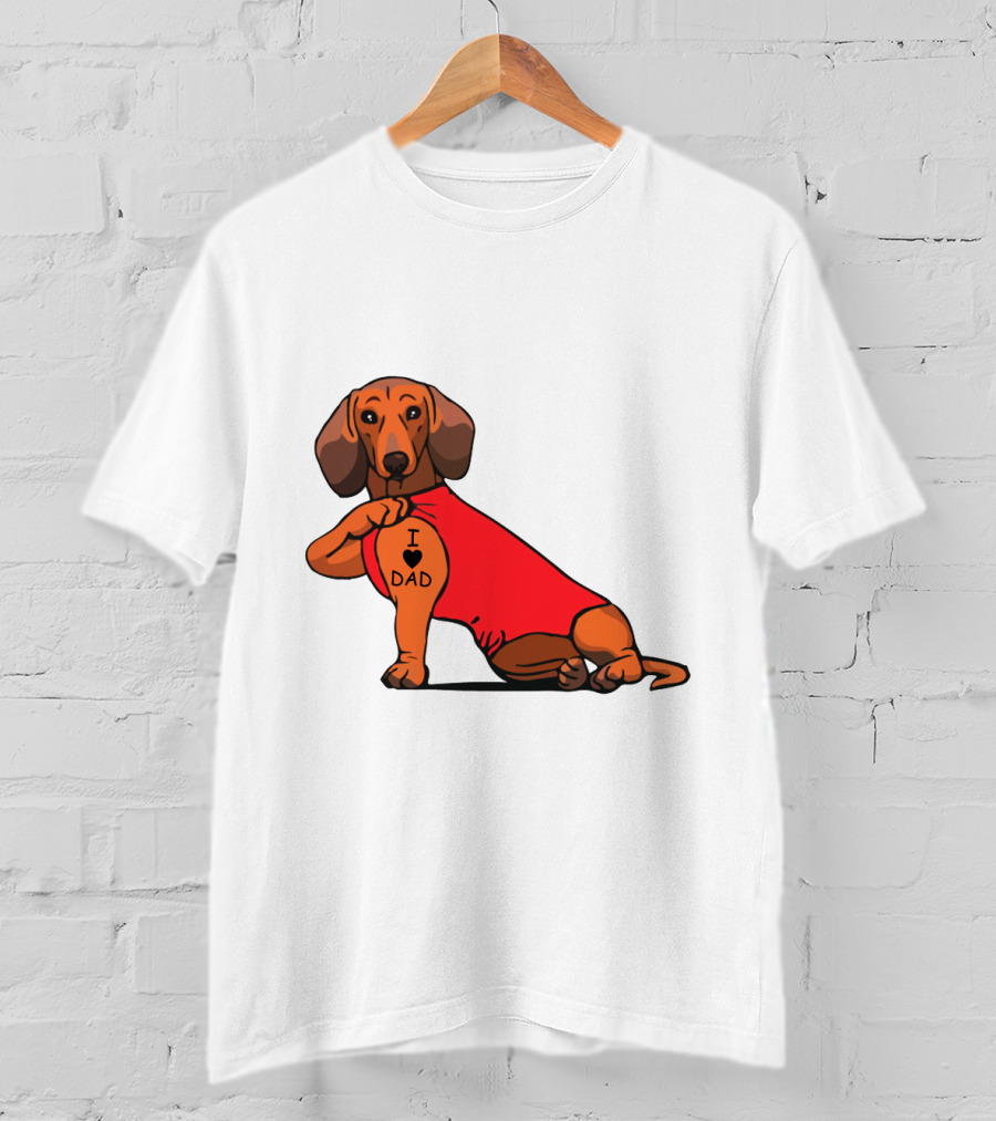 Dachshund I Love Dad Tattoo Red T-Shirt