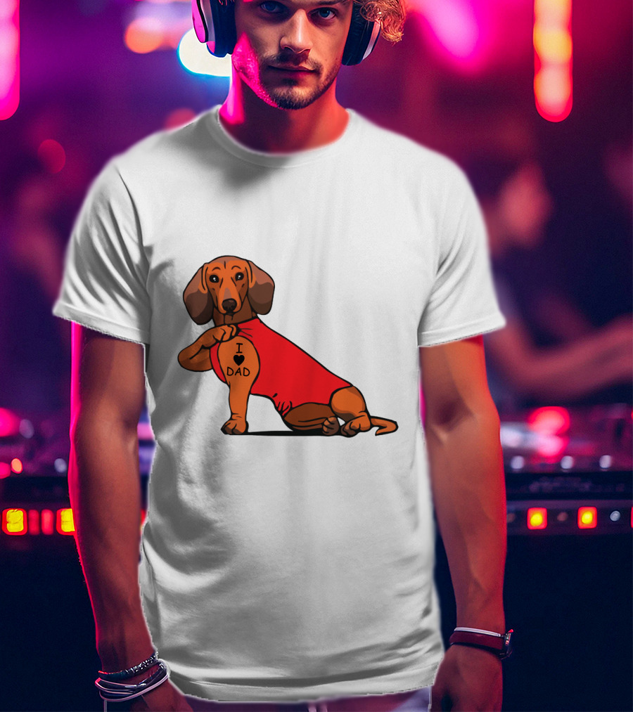 Dachshund I Love Dad Tattoo Red T-Shirt