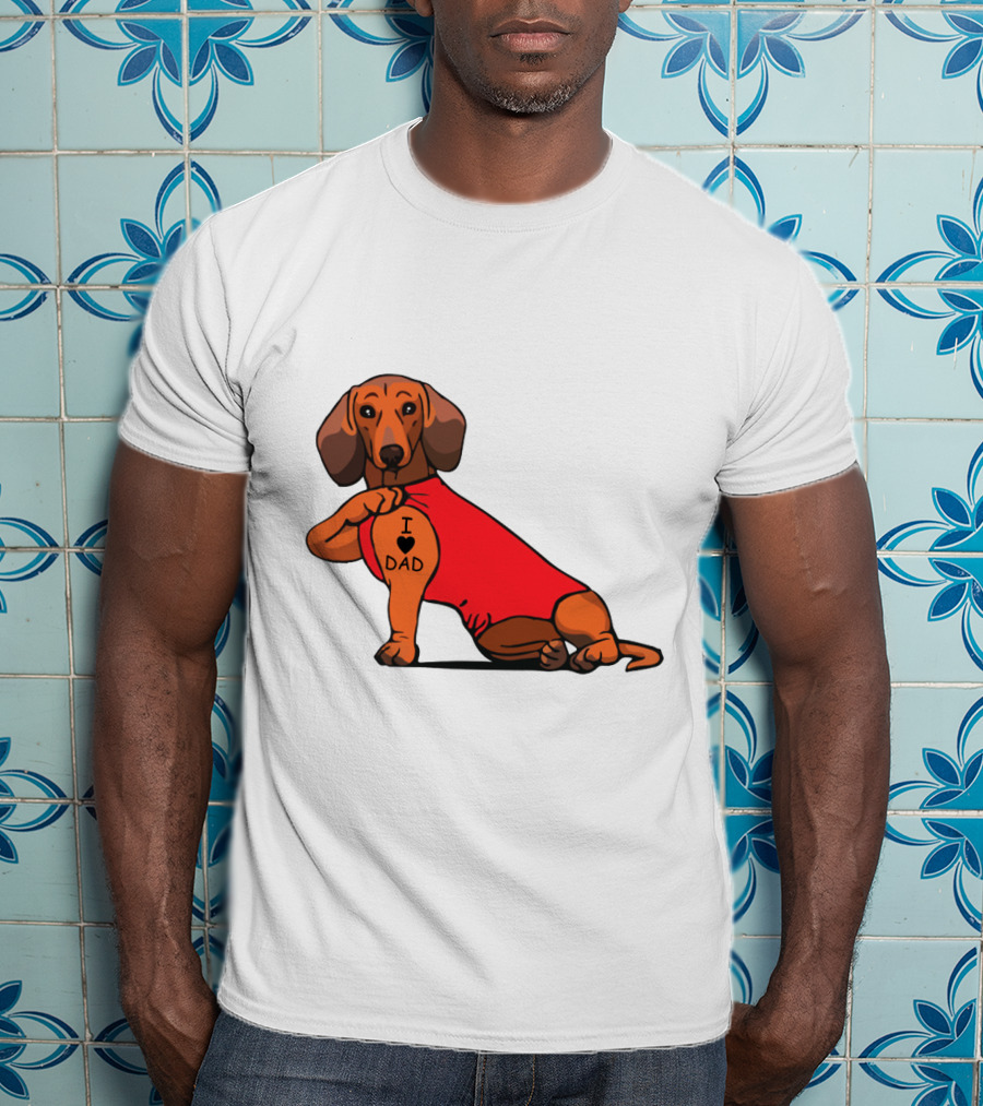 Dachshund I Love Dad Tattoo Red T-Shirt