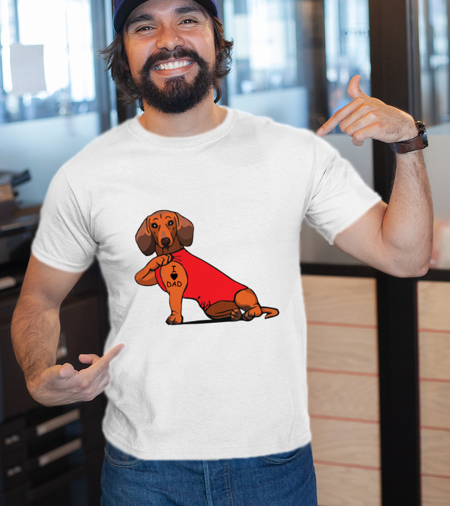 Dachshund I Love Dad Tattoo Red T-Shirt