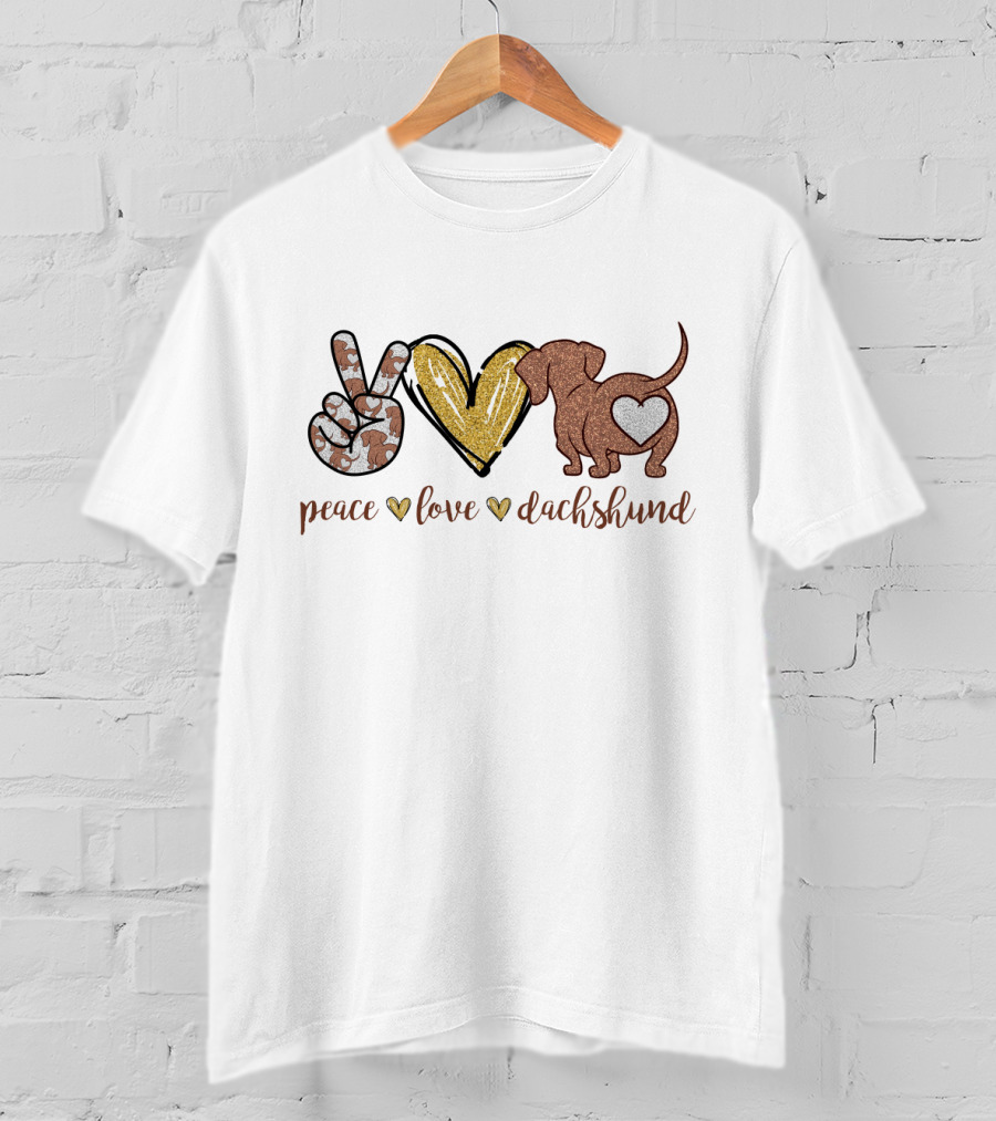 Peace Love Dachshund Camo Glitter Heart T-Shirt