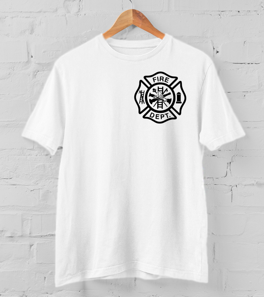 Firefighter Red Thin Line Fire Dept Maltese Cross Emblem T-Shirt