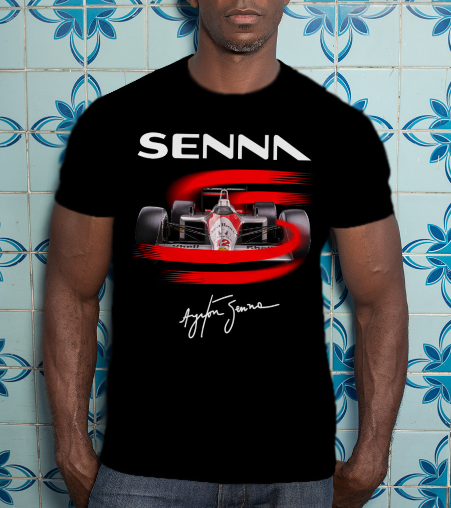 Senna Ayrton Senna McLaren F1 MP4/4 Car Racing Signature T-Shirt
