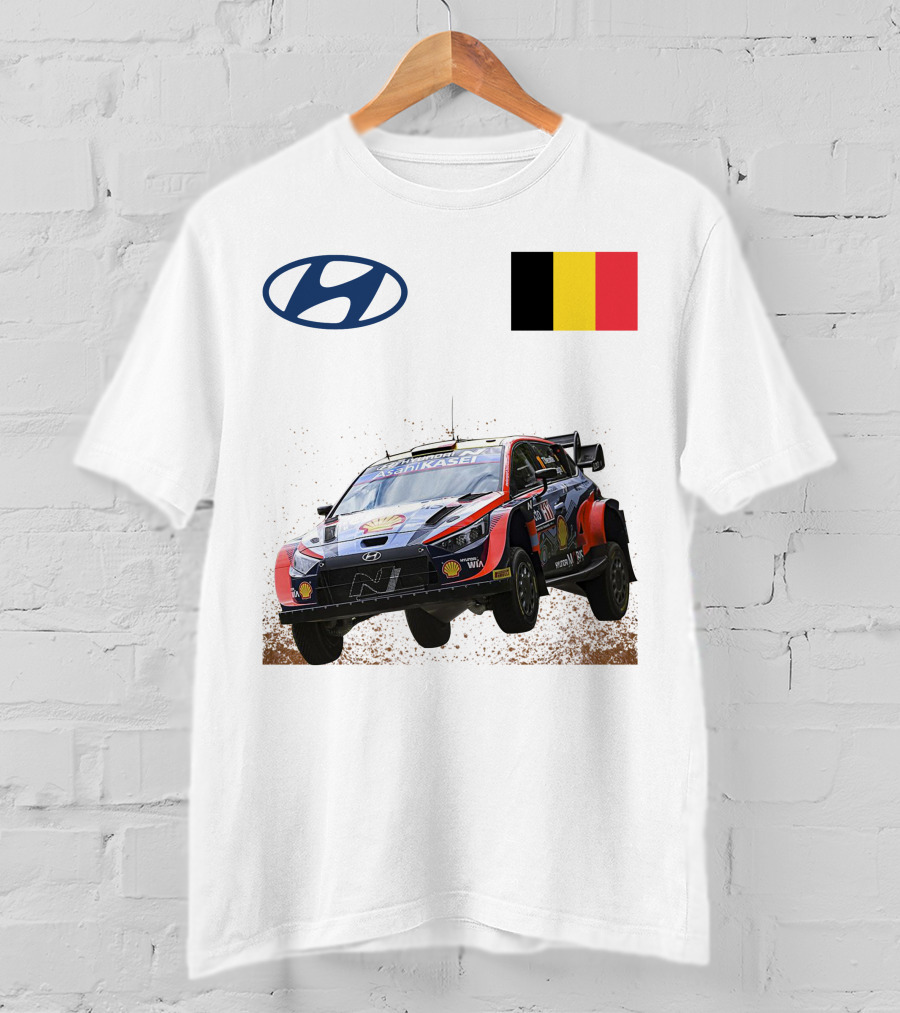 Neuville Hyundai Motorsport Team Rally Car Belgium Flag Iconic Racing Décor T-Shirt