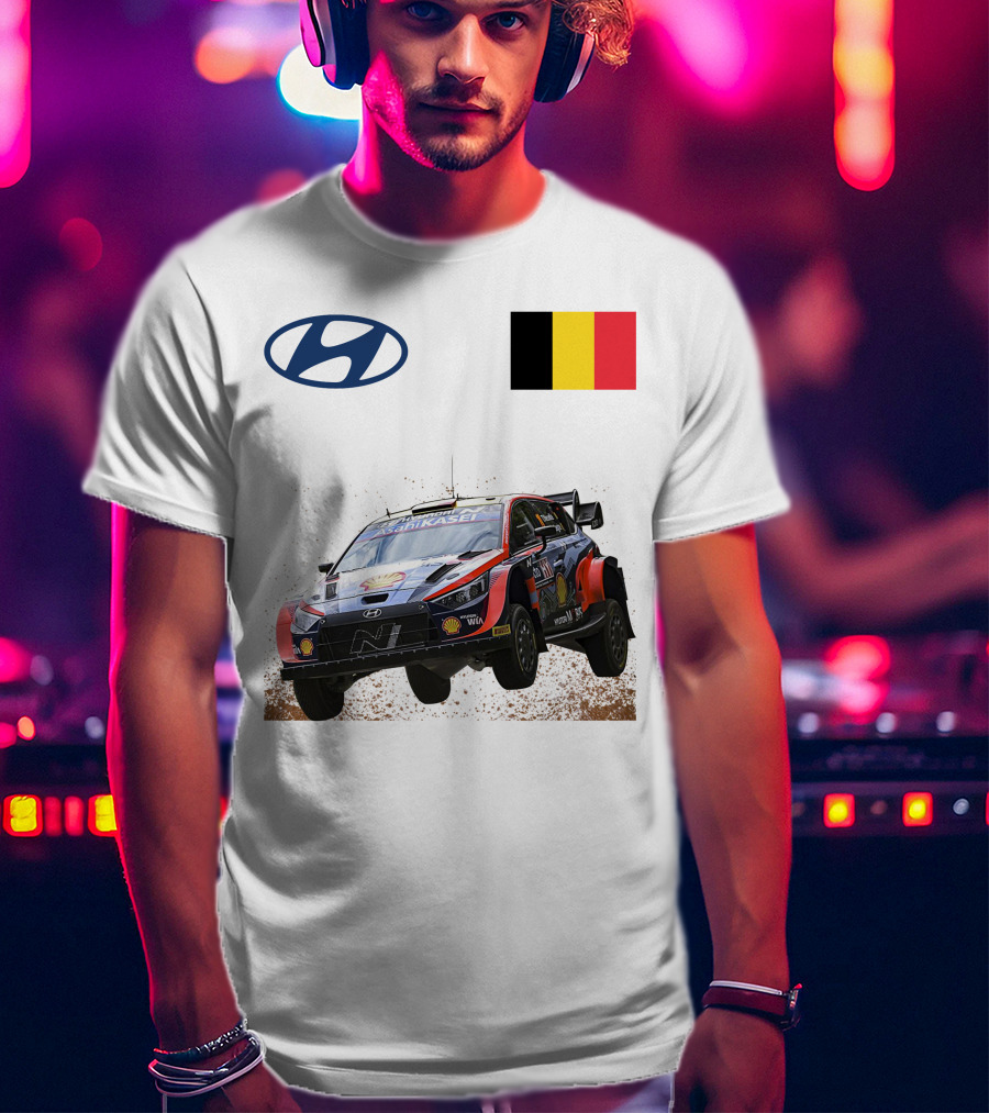Neuville Hyundai Motorsport Team Rally Car Belgium Flag Iconic Racing Décor T-Shirt