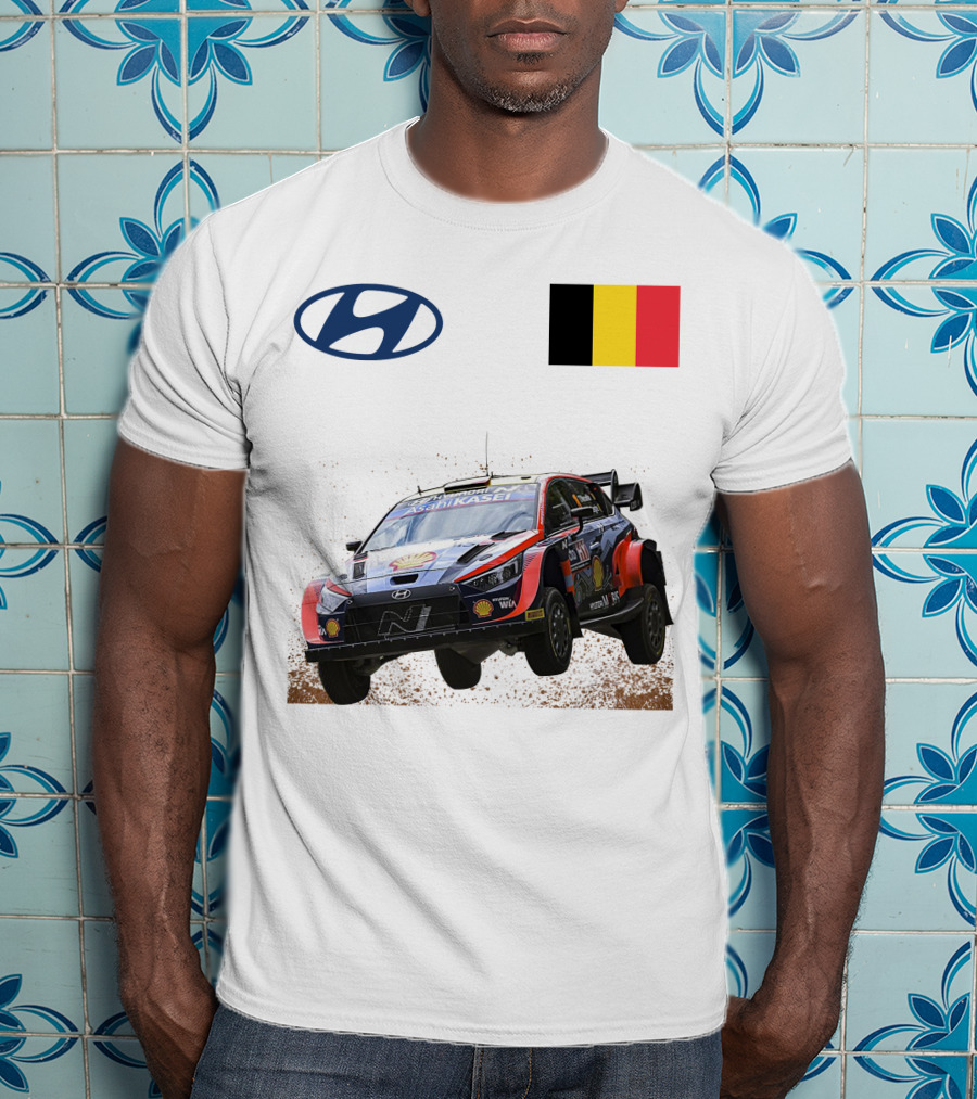 Neuville Hyundai Motorsport Team Rally Car Belgium Flag Iconic Racing Décor T-Shirt