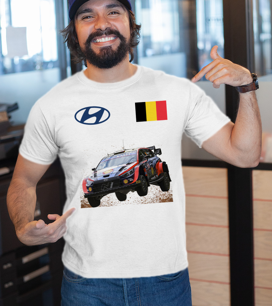 Neuville Hyundai Motorsport Team Rally Car Belgium Flag Iconic Racing Décor T-Shirt