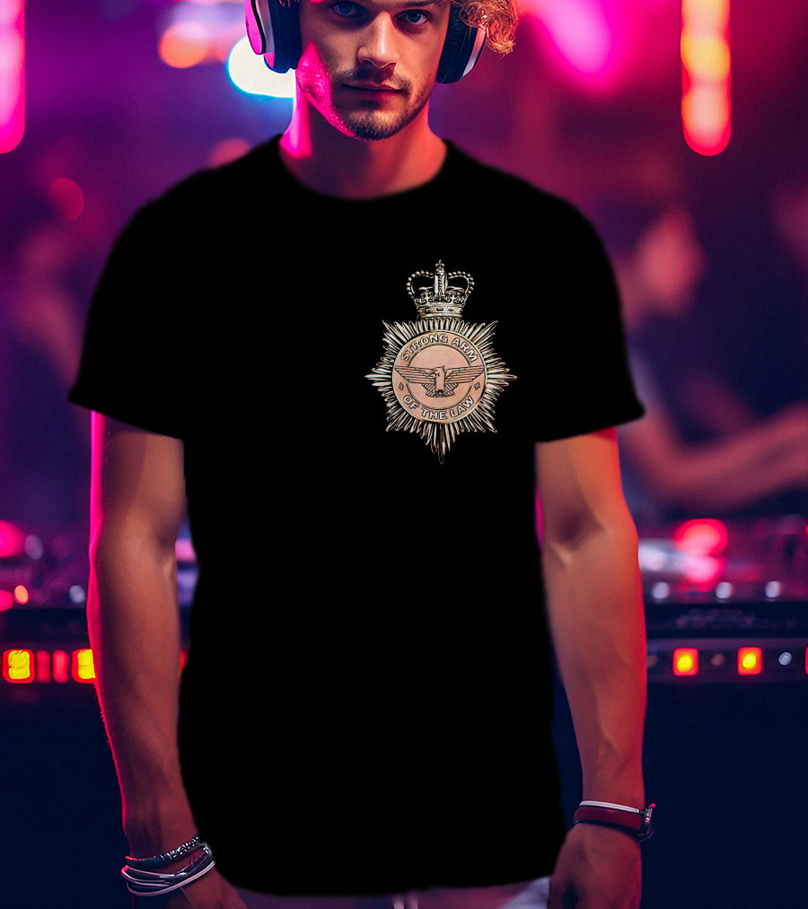 Saxon Strong Arm Of The Law Badge With Crown And Eagle Emblem T-Shirt