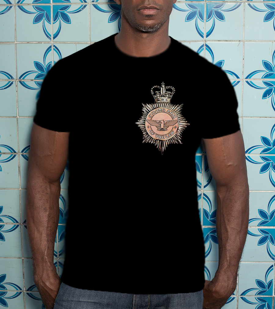 Saxon Strong Arm Of The Law Badge With Crown And Eagle Emblem T-Shirt