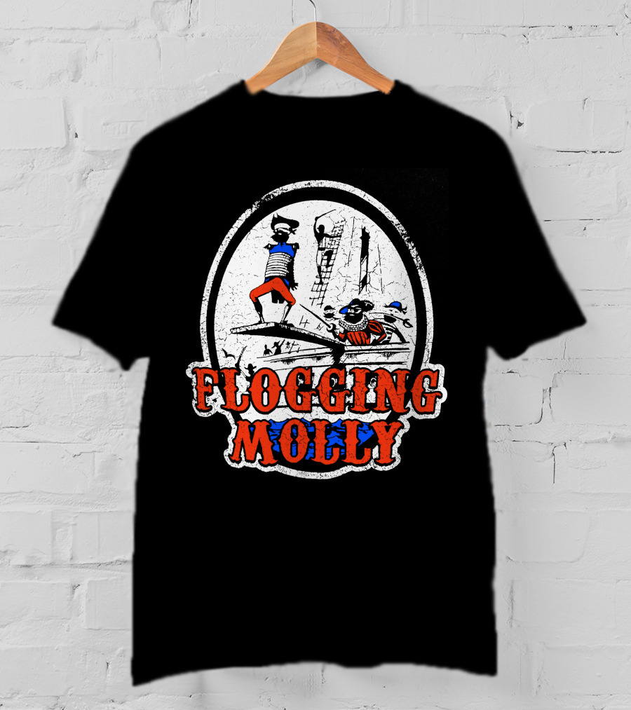 FLOGGING MOLLY Walk The Plank Pirate 7 Distressed Red And Blue T-Shirt