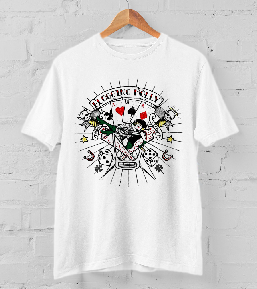 Flogging Molly Tattoo Ringer 48 Playing Cards Mermaid Dice Skulls T-Shirt